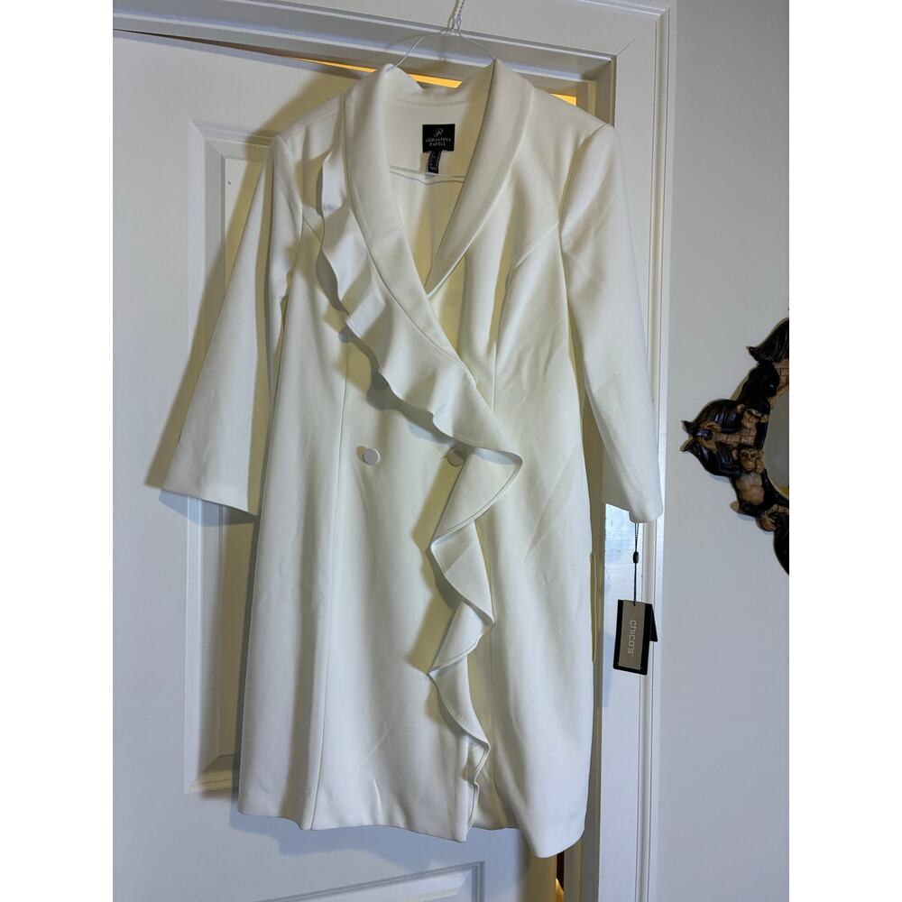 Adrianna Papell Ivory Blazer Dress Size 16 NWT Tie Waist Ruffle Wrap Formal